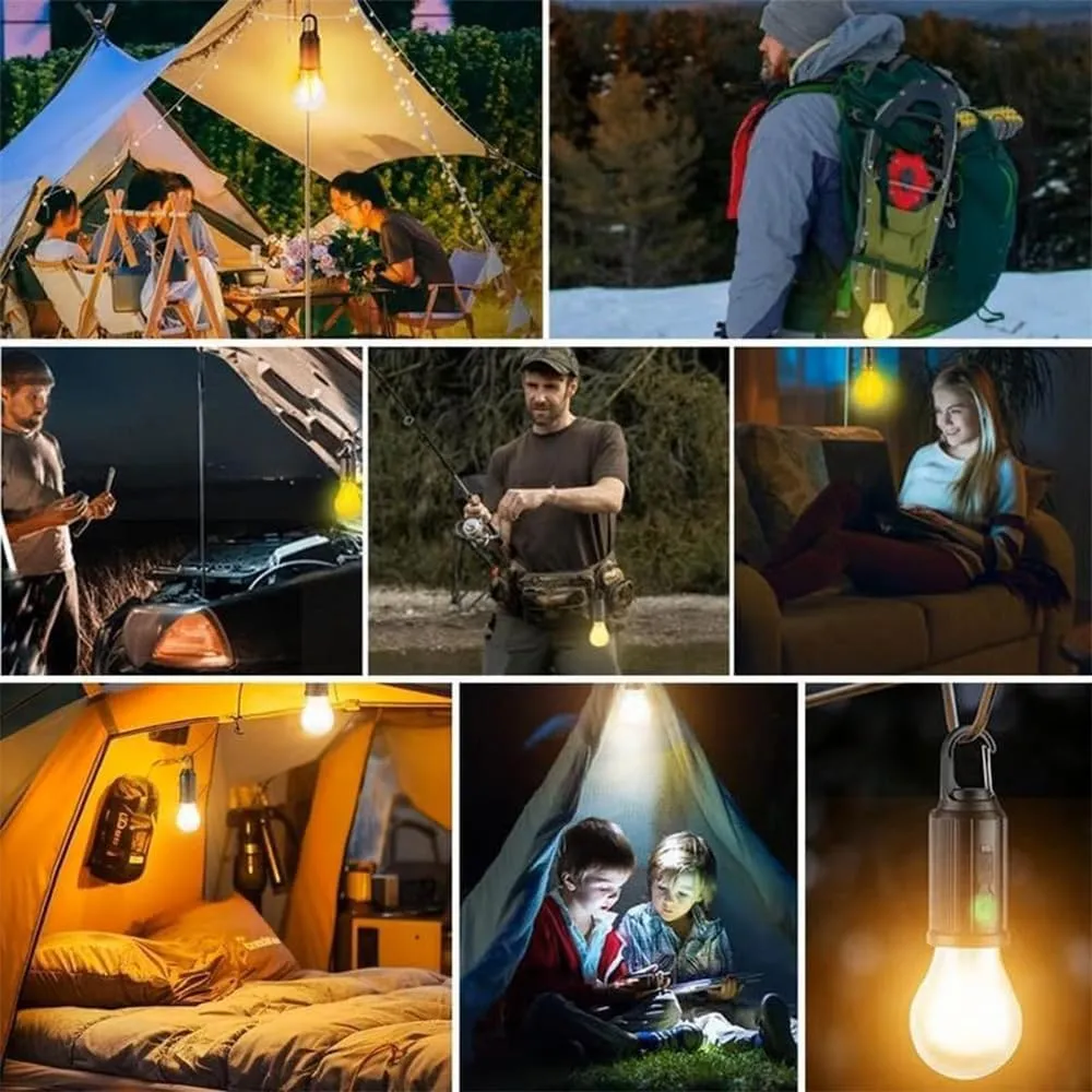 Solar Rechargeable Hooked Camping Light, Shineshore LED Solar Tent Lights Battery Powered with Clip Hook, Portable Outdoor Waterproof Emergency Light Bulb for Hiking, Camping, Fishing (Tapered, 4)