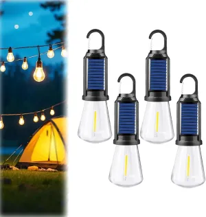 Solar Rechargeable Hooked Camping Light, Solar Camping Lantern, 3 Light Modes, Portable Outdoor Waterproof Emergency Light Bulb for Hiking, Camping, Fishing, Emergency (Flat Bottom 4)