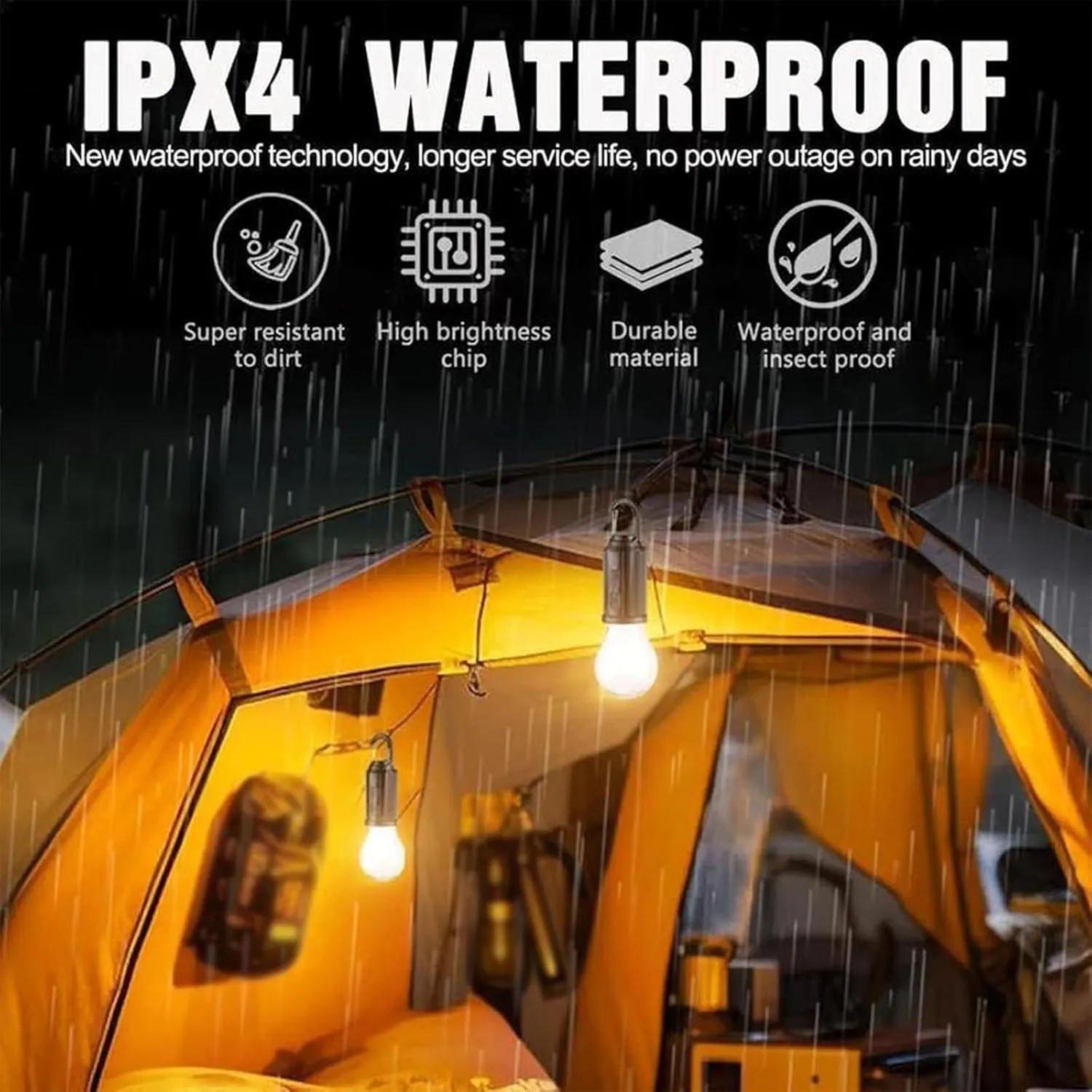 Solar Rechargeable Hooked Camping Light, Solar Camping Lantern, 3 Light Modes, Portable Outdoor Waterproof Emergency Light Bulb for Hiking, Camping, Fishing, Emergency (Flat Bottom 4)