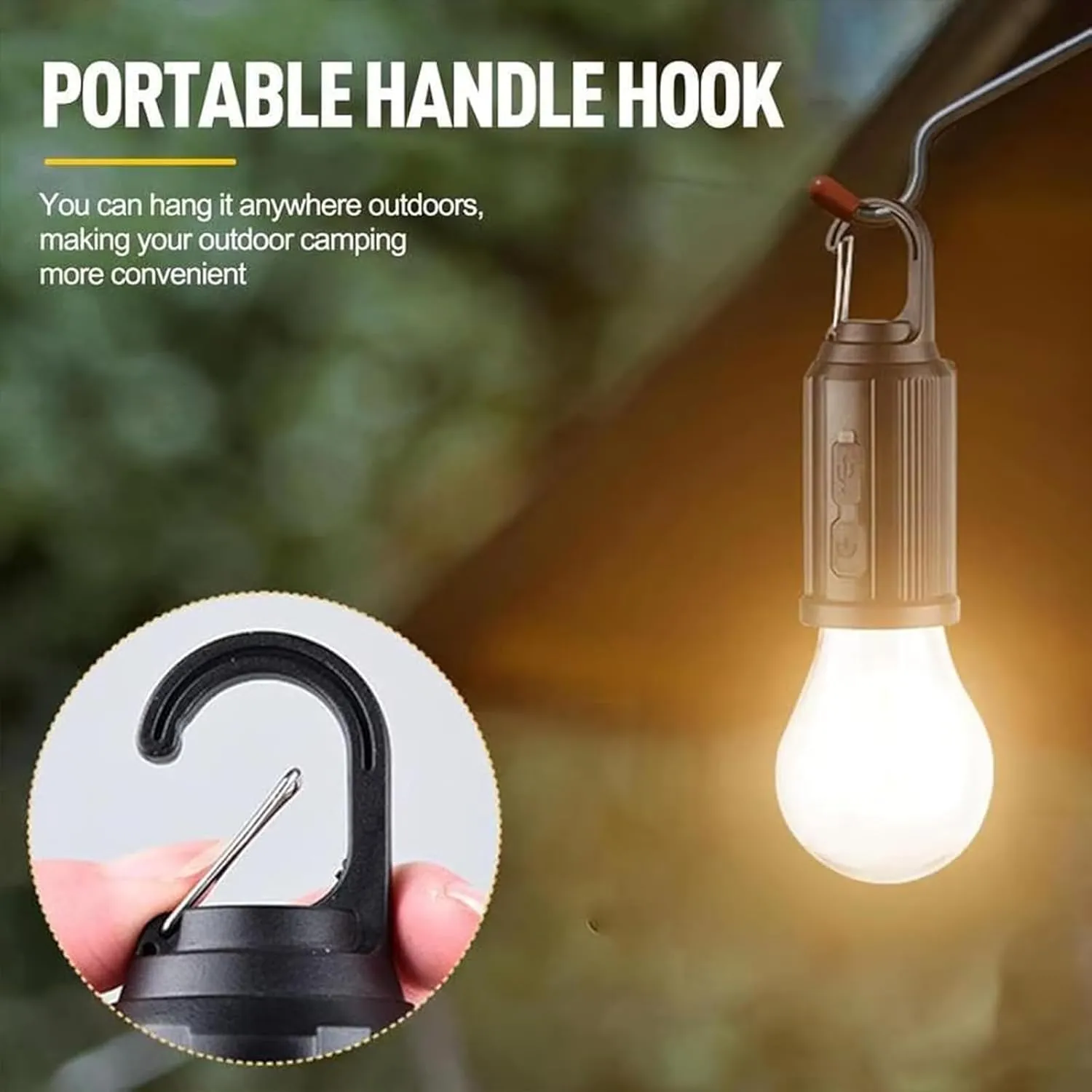 Solar Rechargeable Hooked Camping Light, Solar Camping Lantern, 3 Light Modes, Portable Outdoor Waterproof Emergency Light Bulb for Hiking, Camping, Fishing, Emergency (Flat Bottom 4)