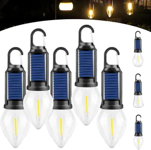 Solar Rechargeable Hooked Camping Light, Solar Tent Lights USB Rechargeable Camping Lights, Portable Tent Lights LED Lamp Waterproof for Camping, Hiking (A 5PCS)