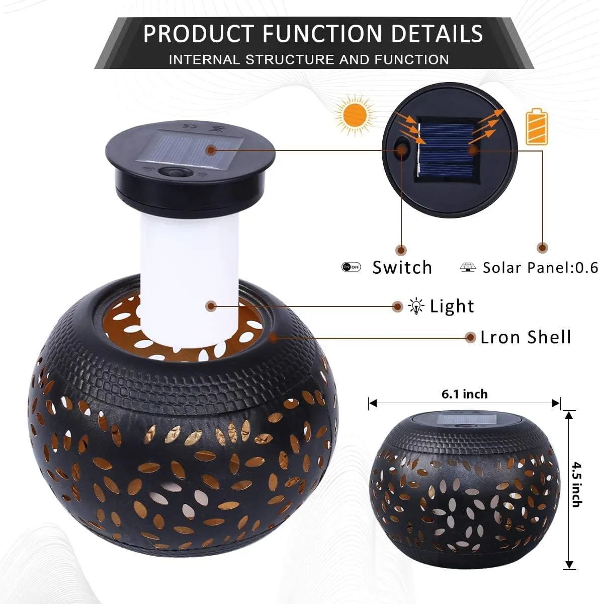 Solar Table Lights Outdoor Waterproof - Dancing Flickering Flame Lamp Black Metal Tabletop Light Solar Powered Decorative Lighting Lantern for Desk Bedroom Patio Garden Pathway Yard 1 Pack