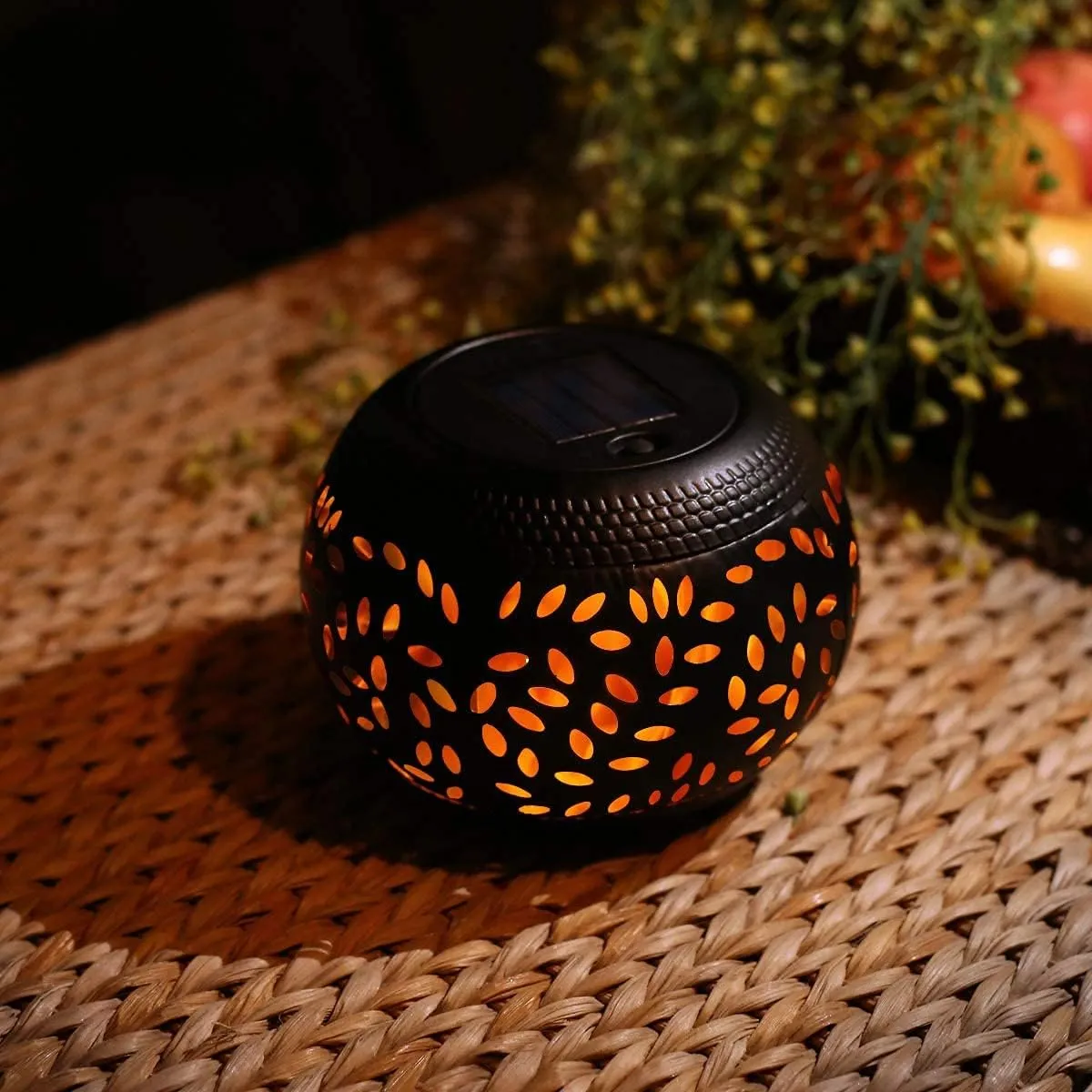 Solar Table Lights Outdoor Waterproof - Dancing Flickering Flame Lamp Black Metal Tabletop Light Solar Powered Decorative Lighting Lantern for Desk Bedroom Patio Garden Pathway Yard 1 Pack
