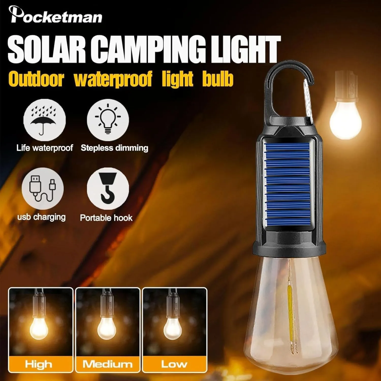 Solar Tent Lights, Tent Lights for Camping with Led, USB Camping Lantern Rechargeable, Camping Lanterns with Clip Hook, Outdoor Hanging Light Bulbs for Camping, Decorations and Flashlight (C-8pc)