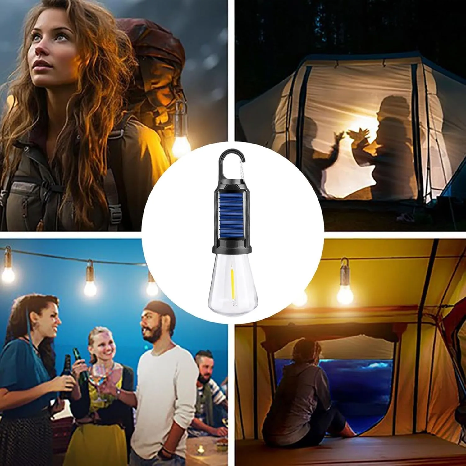 Solar Tent Lights, Tent Lights for Camping with Led, USB Camping Lantern Rechargeable, Camping Lanterns with Clip Hook, Outdoor Hanging Light Bulbs for Camping, Decorations and Flashlight (C-8pc)