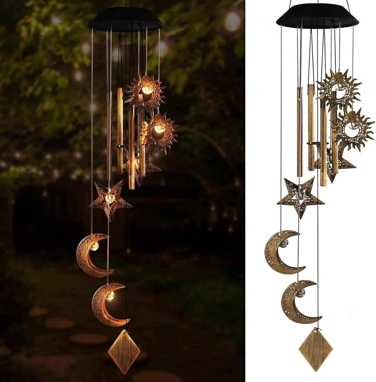 Solar Wind Chimes for Outside,Sun and Moon Wind Chime for Outside,Waterproof LED Wind Chimes,Solar Lantern Wind Chime Outdoor, for Wife/Mother/Grandma/Neighbors ect FXiaoy