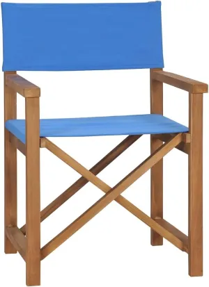 Solid Teak Wood Blue Director's Chair Outdoor Indoor Foldable Lounge Chair with Armrests for Patio Garden Camping Beach