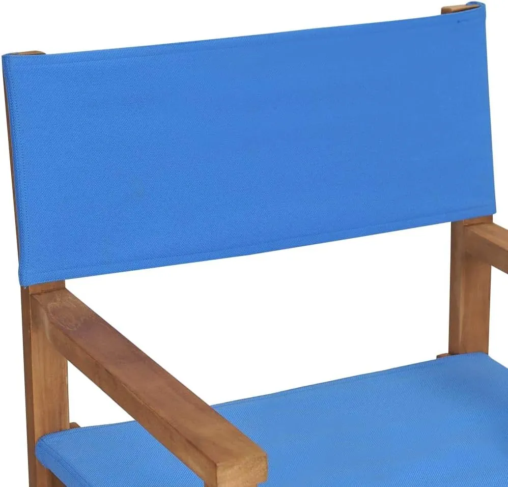Solid Teak Wood Blue Director's Chair Outdoor Indoor Foldable Lounge Chair with Armrests for Patio Garden Camping Beach