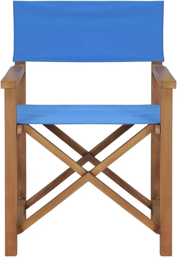 Solid Teak Wood Blue Director's Chair Outdoor Indoor Foldable Lounge Chair with Armrests for Patio Garden Camping Beach