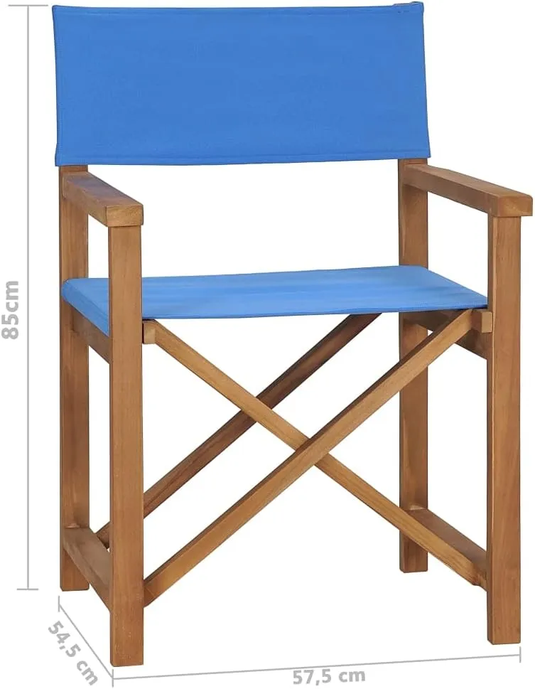 Solid Teak Wood Blue Director's Chair Outdoor Indoor Foldable Lounge Chair with Armrests for Patio Garden Camping Beach