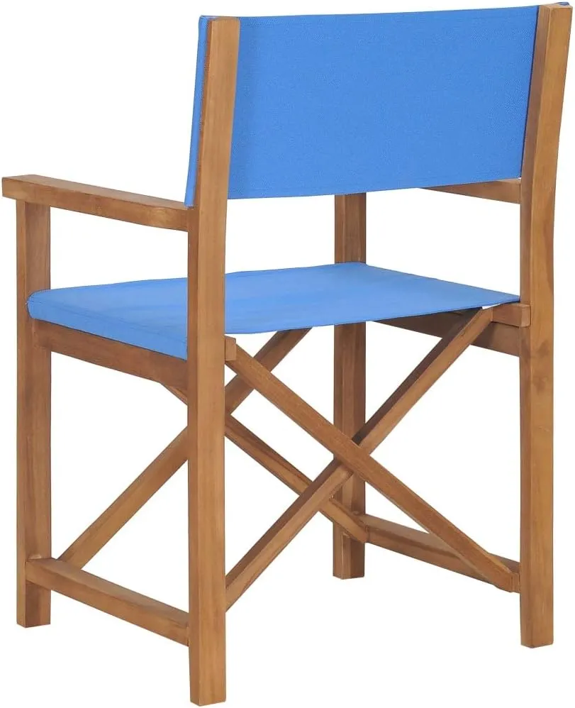 Solid Teak Wood Blue Director's Chair Outdoor Indoor Foldable Lounge Chair with Armrests for Patio Garden Camping Beach