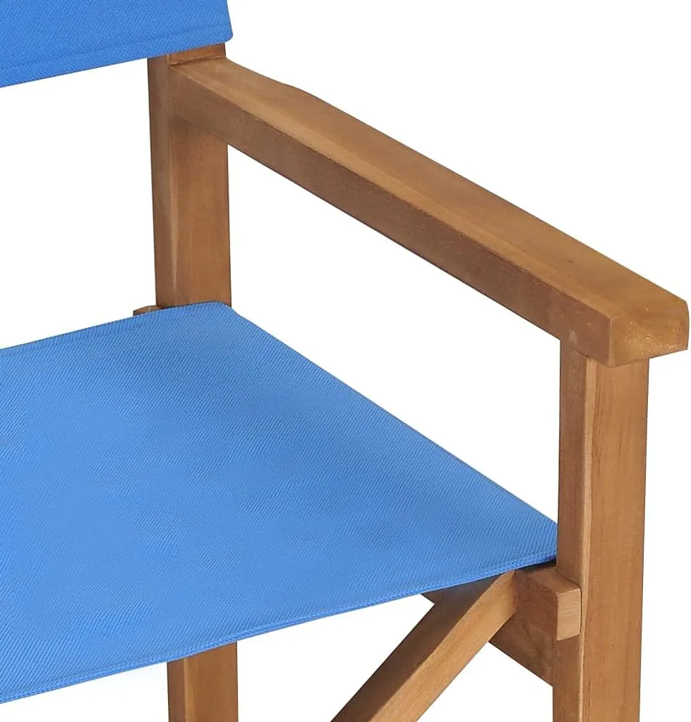 Solid Teak Wood Blue Director's Chair Outdoor Indoor Foldable Lounge Chair with Armrests for Patio Garden Camping Beach