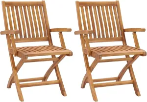 Solid Teak Wood Folding Patio Chairs 2 Pack, Outdoor Furniture Foldable Lounge Chairs with Sanded Finish for Garden Poolside Beach Camping and Backyard