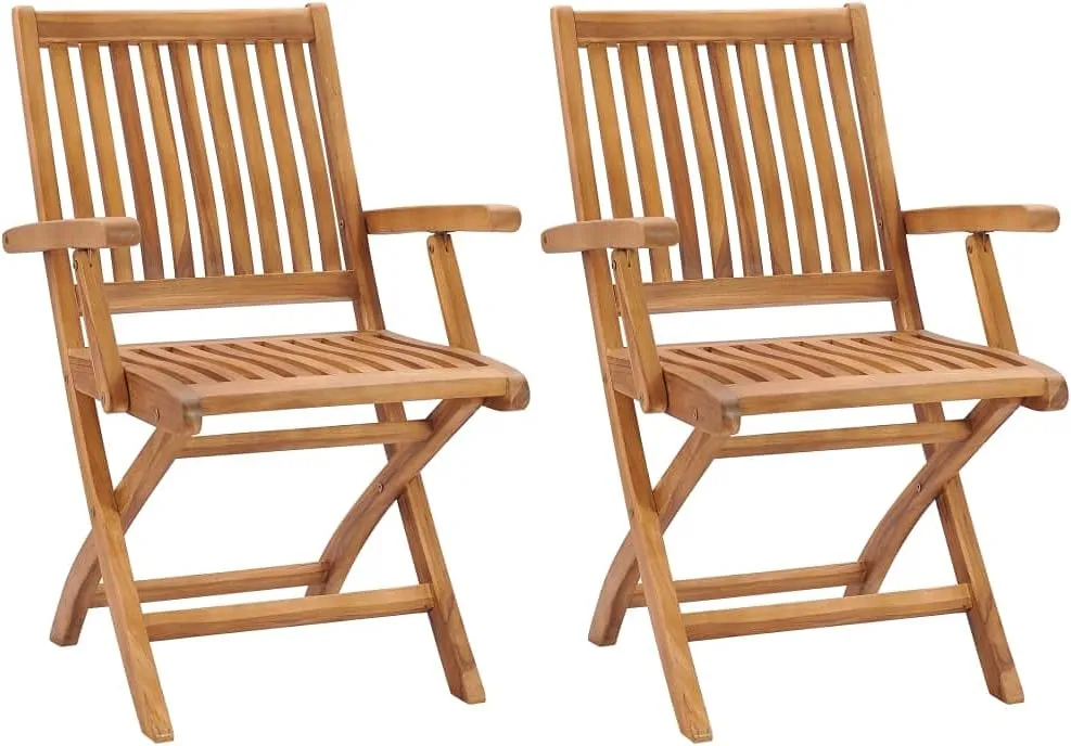 Solid Teak Wood Folding Patio Chairs 2 Pack, Outdoor Furniture Foldable Lounge Chairs with Sanded Finish for Garden Poolside Beach Camping and Backyard