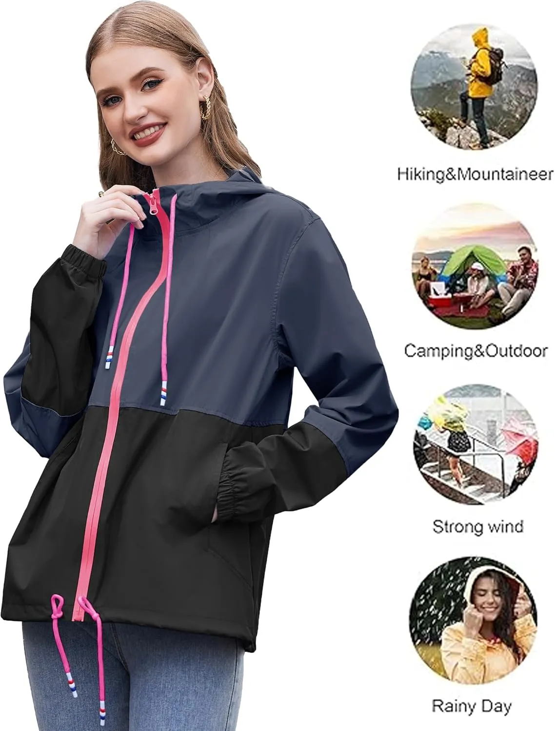 SoTeer Women's Waterproof Raincoat Outdoor Hooded Rain Jacket Windbreaker S-XXXL