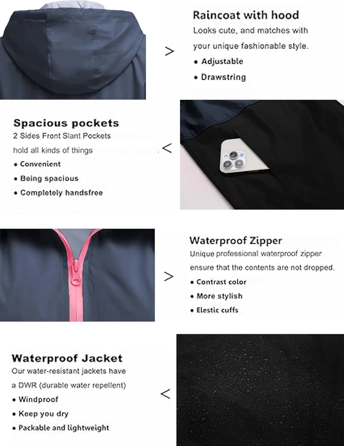SoTeer Women's Waterproof Raincoat Outdoor Hooded Rain Jacket Windbreaker S-XXXL