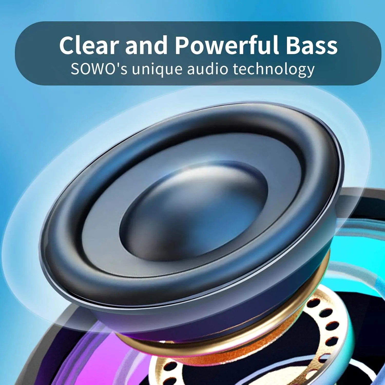 SOWO Bluetooth Shower Speaker Waterproof - Small Portable Speaker Wireless with Louder Volume and Powerful Bass - Colorful Lights and 10H Playtime - Lightweight with Carabiner and TWS - Blue
