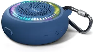SOWO Bluetooth Shower Speaker Waterproof - Small Portable Speaker Wireless with Louder Volume and Powerful Bass - Colorful Lights and 10H Playtime - Lightweight with Carabiner and TWS - Blue