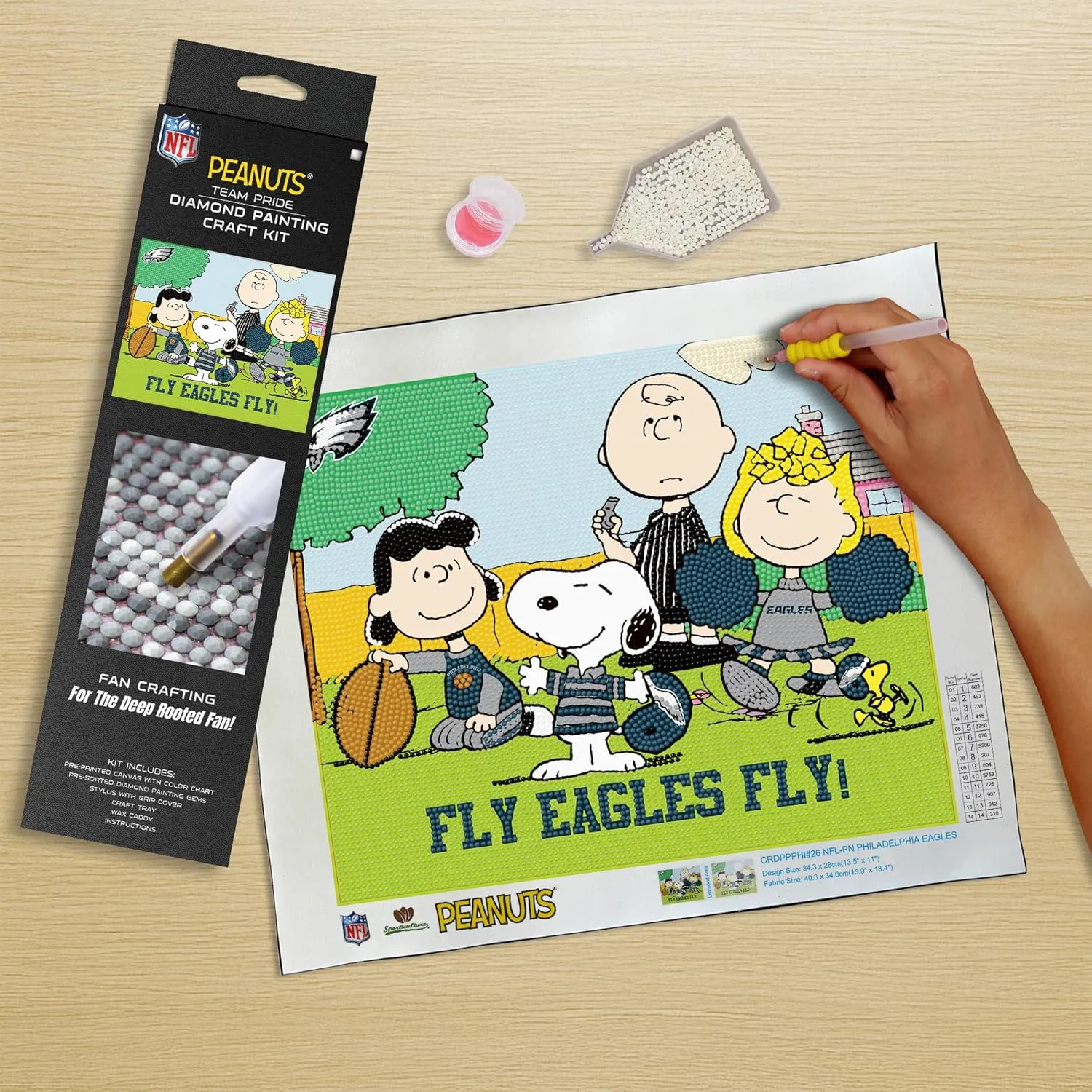 Sporticulture Snoopy Philadelphia Eagles NFL Diamond Painting Craft Kit – Officially Licensed DIY Fan Art, Includes Pre-Sorted Gems, Stylus, Tray, and Instructions – Perfect for Framing and Display
