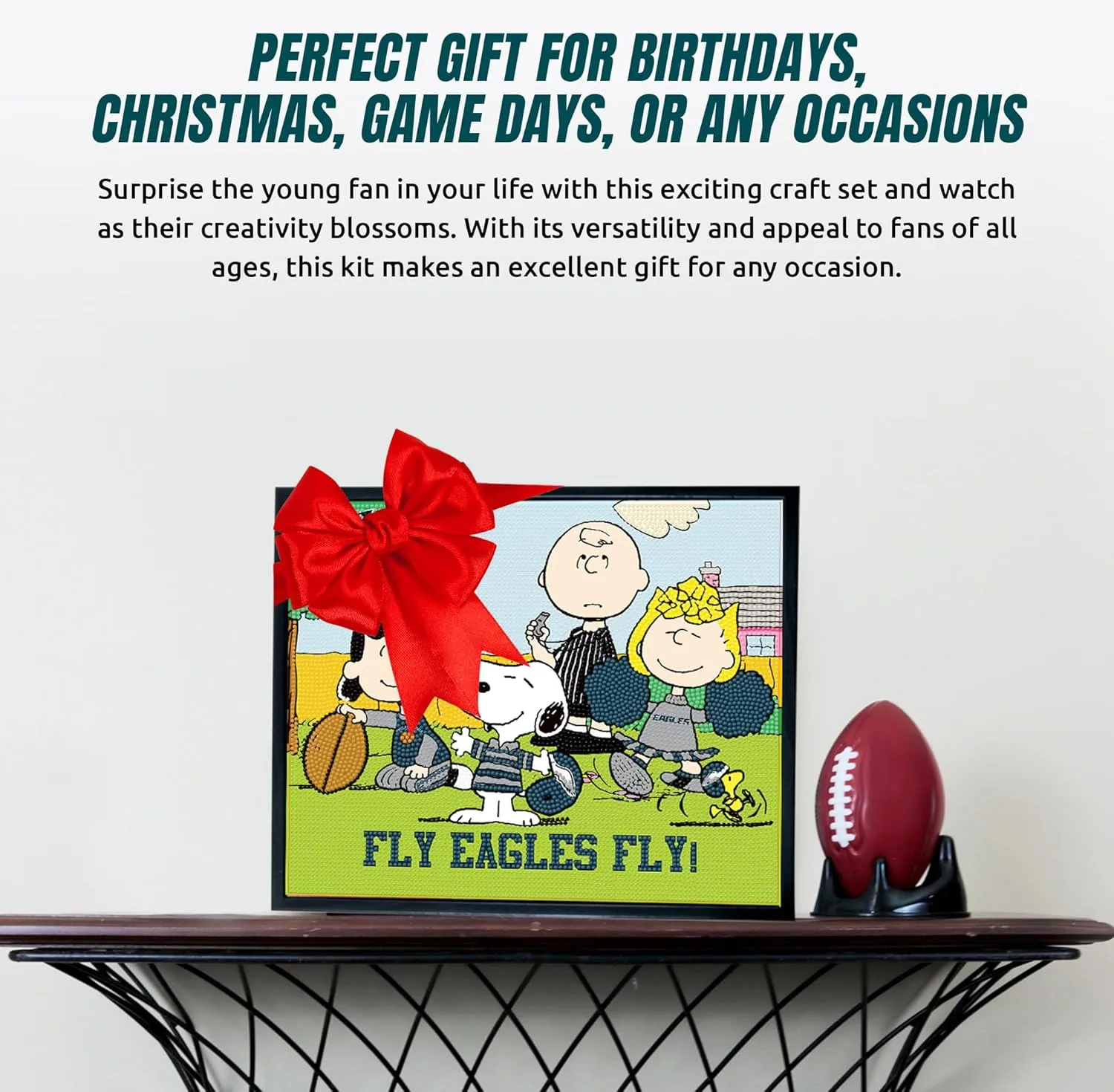 Sporticulture Snoopy Philadelphia Eagles NFL Diamond Painting Craft Kit – Officially Licensed DIY Fan Art, Includes Pre-Sorted Gems, Stylus, Tray, and Instructions – Perfect for Framing and Display