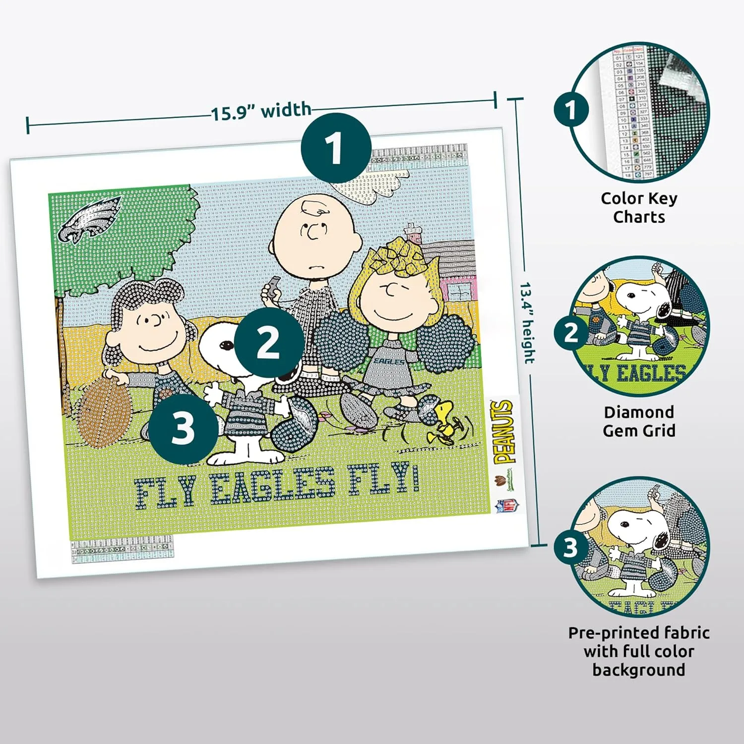 Sporticulture Snoopy Philadelphia Eagles NFL Diamond Painting Craft Kit – Officially Licensed DIY Fan Art, Includes Pre-Sorted Gems, Stylus, Tray, and Instructions – Perfect for Framing and Display