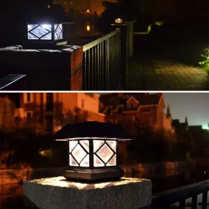 Square Black Waterproof Outdoor LED Solar Lights Fence Wall Gate Street Floor Lantern Garden Courtyard Yard Park Landscape Decorative Lamps Column Post Light