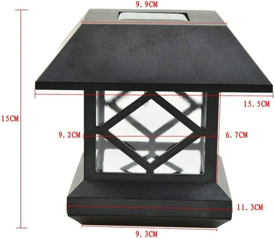 Square Black Waterproof Outdoor LED Solar Lights Fence Wall Gate Street Floor Lantern Garden Courtyard Yard Park Landscape Decorative Lamps Column Post Light