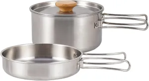 Stainless Steel Camping Cookware Set Portable Camping Cookware Set Stainless Steel with Folding Handle for Hiking BackpackingSteel