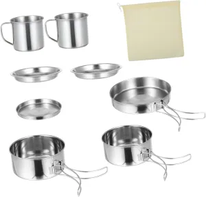 Stainless Steel Camping Pot Set 8-Piece Cookware Kit for Outdoor Supplies Backpacking Cooking