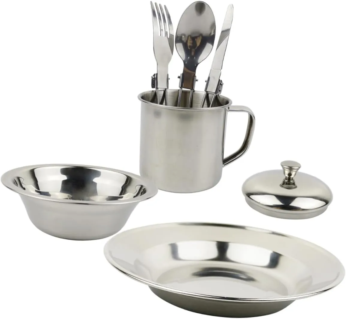 Stainless Steel Cookware Set Portable Camping Pots Utensils 2-Person Outdoor Cooking Kit