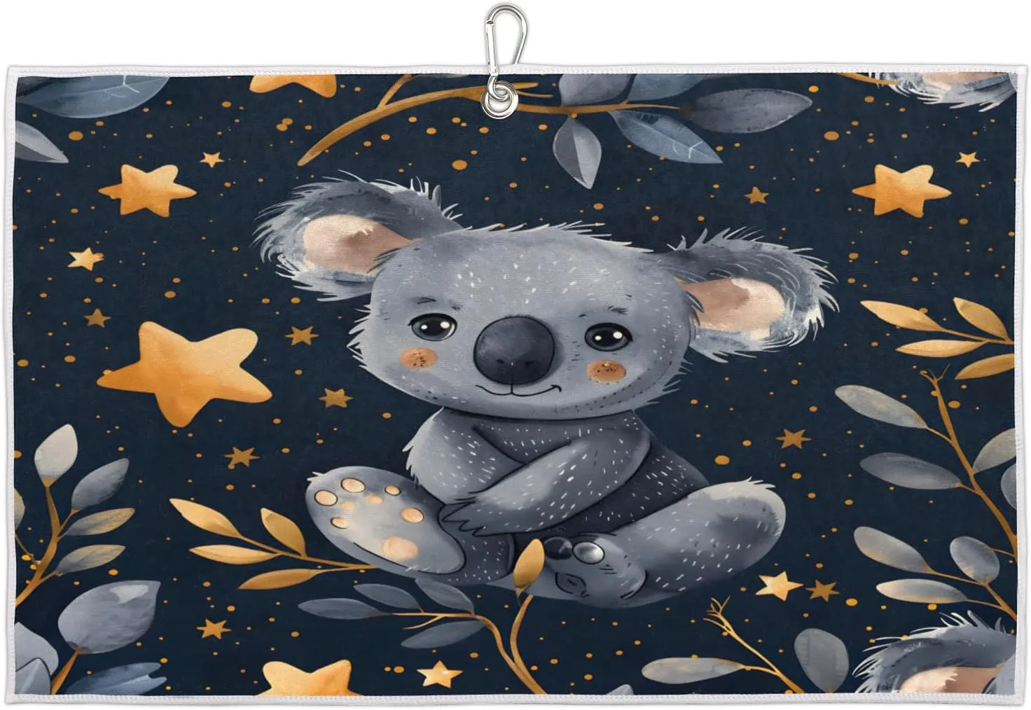 Stars Night Koalas Golf Towel with Heavy Duty Carabiner Ultra Absorbent Quick Dry Perfect for Cleaning Clubs Balls Gear Essential Golf Accessory for Men Women Kids