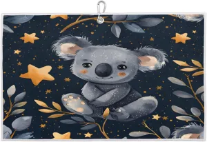 Stars Night Koalas Golf Towel with Heavy Duty Carabiner Ultra Absorbent Quick Dry Perfect for Cleaning Clubs Balls Gear Essential Golf Accessory for Men Women Kids