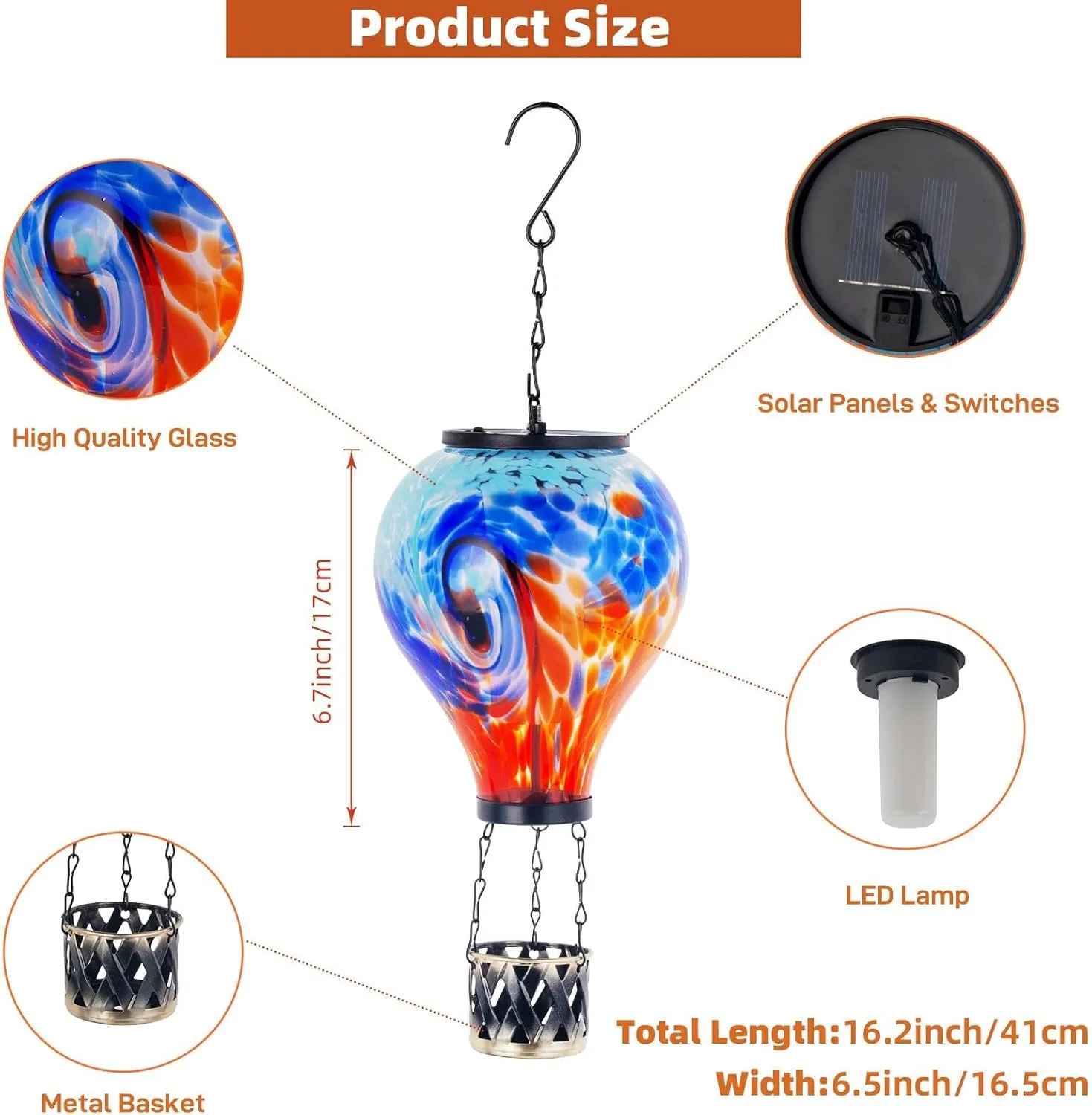 Starsoul 2 PC Hot Air Balloon Solar Lantern with Flame Glass Outdoor Hanging Hot Air Balloon Solar Light Waterproof Garden Patio Yard Party Decorations