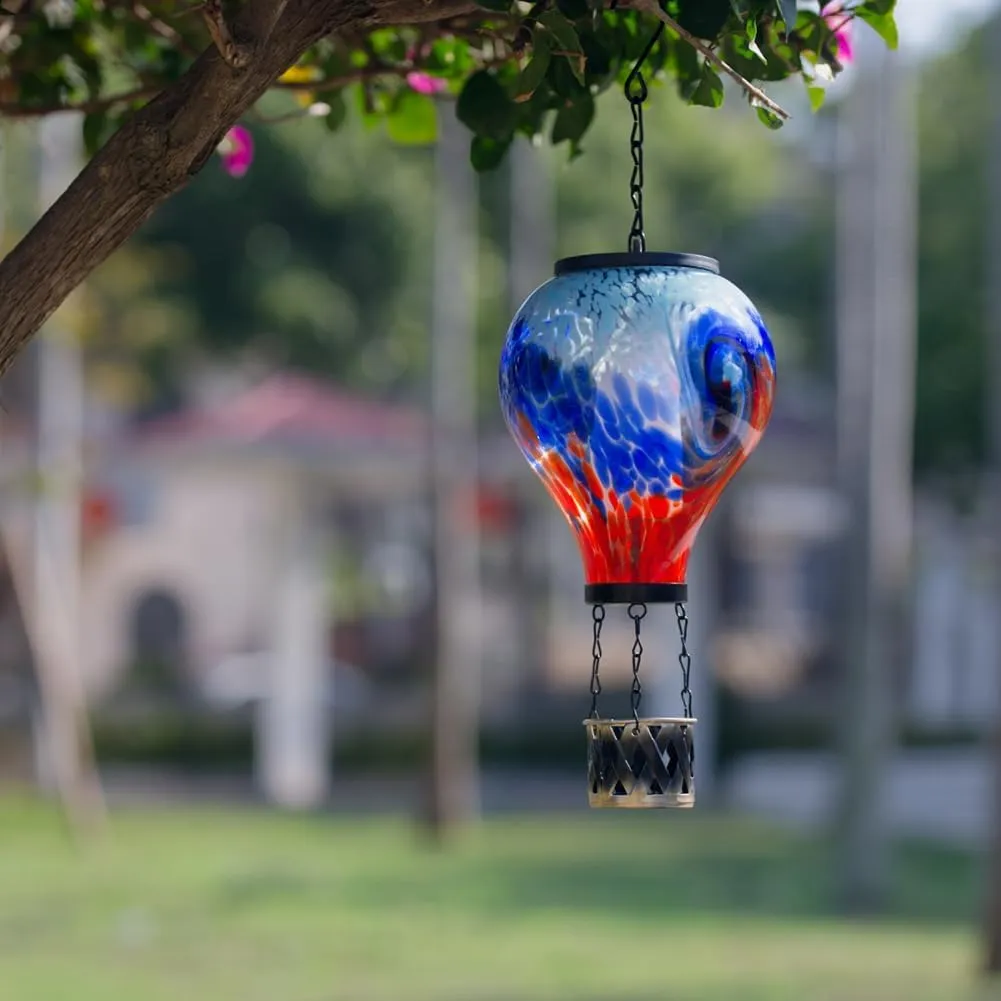 Starsoul 2 PC Hot Air Balloon Solar Lantern with Flame Glass Outdoor Hanging Hot Air Balloon Solar Light Waterproof Garden Patio Yard Party Decorations