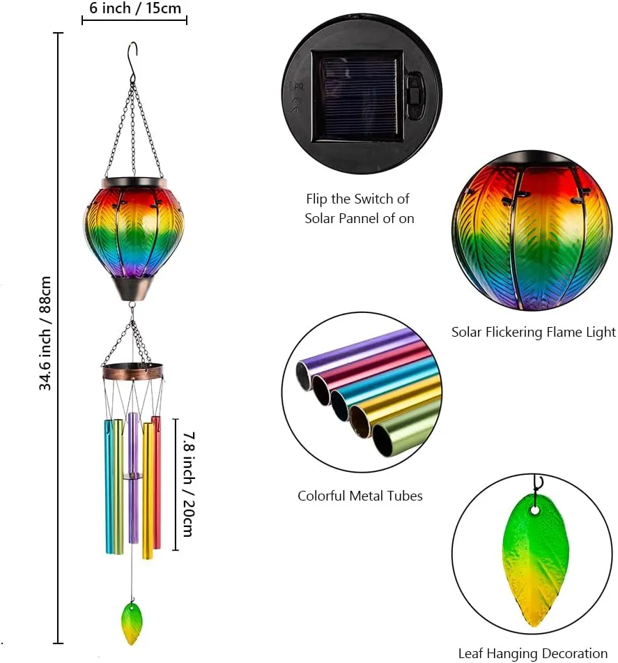 Starsoul Solar Wind Chimes for Outside, Flickering Flame Light Glass Solar Hot Air Balloon Wind Chimes, Outdoor Garden Windchimes Gift for Mothers Day, Christmas, Women, Grandma
