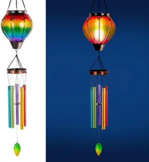 Starsoul Solar Wind Chimes for Outside, Flickering Flame Light Glass Solar Hot Air Balloon Wind Chimes, Outdoor Garden Windchimes Gift for Mothers Day, Christmas, Women, Grandma
