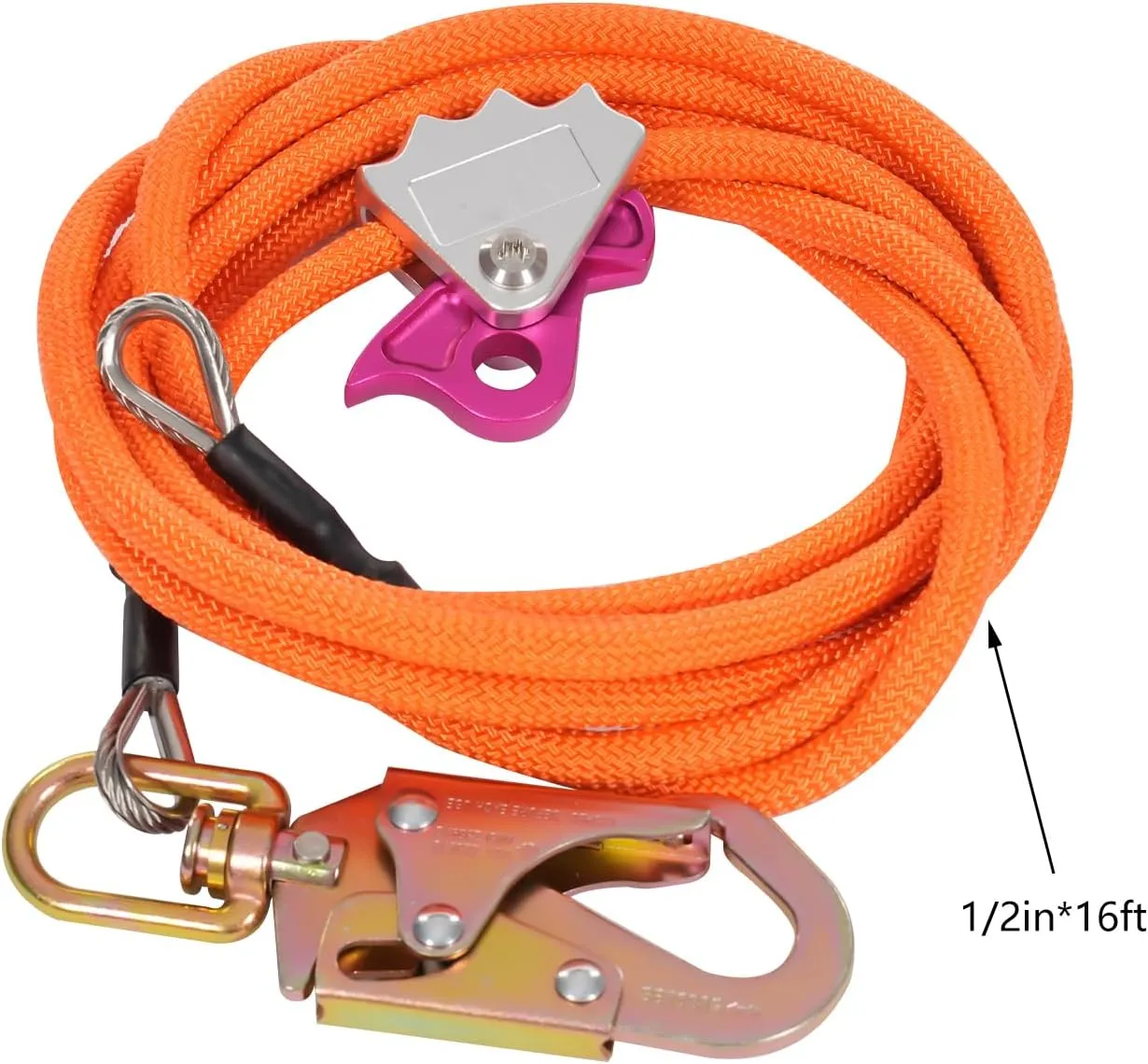 Steel Wire Core Flip Line Kit, 1/2 inch x 16 feet Wire Core Flipline with Triple Lock Carabiner and Steel Swivel Snap Wire Core Flipline System for Arborists Climbers