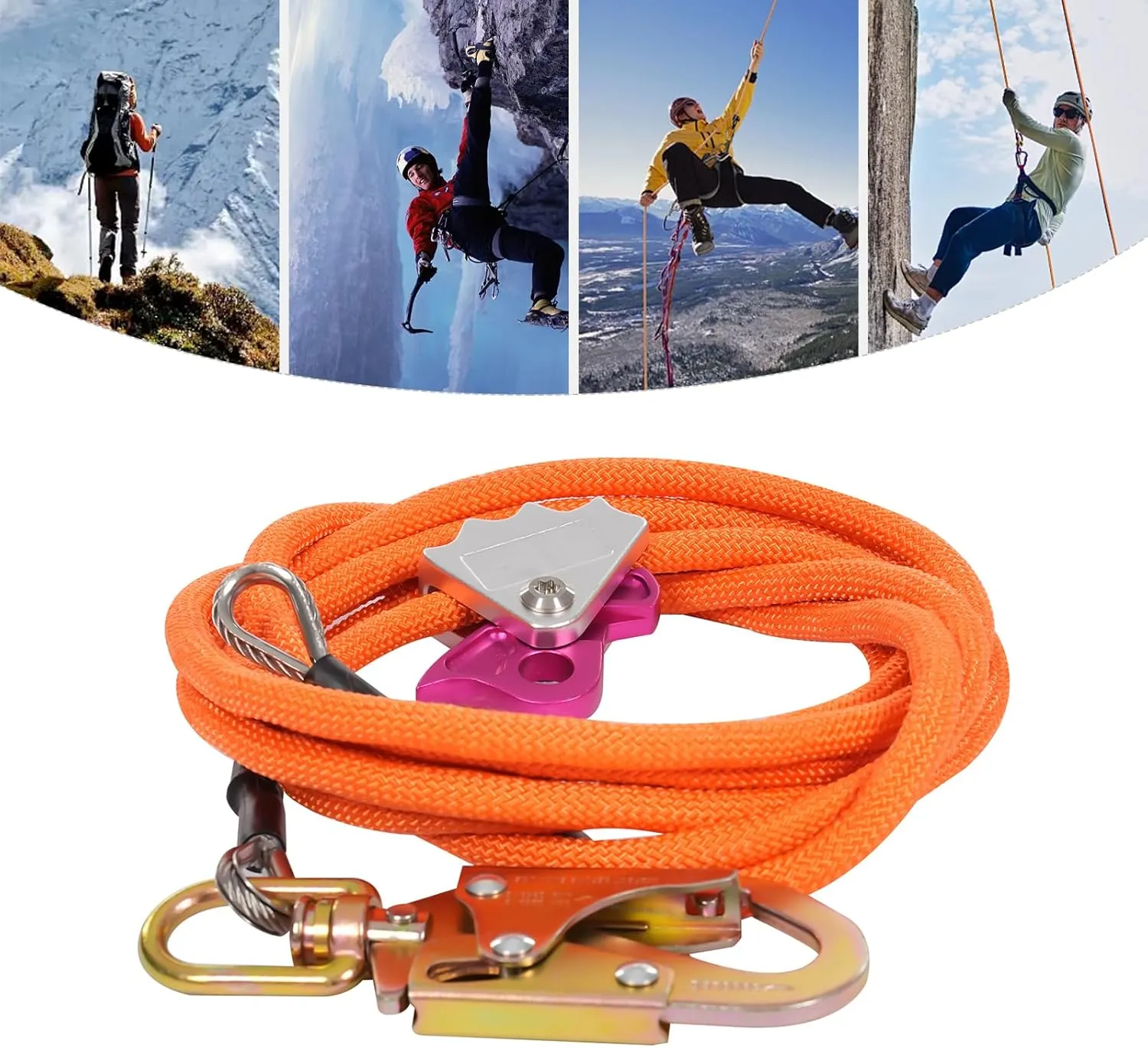 Steel Wire Core Flip Line Kit, 1/2 inch x 16 feet Wire Core Flipline with Triple Lock Carabiner and Steel Swivel Snap Wire Core Flipline System for Arborists Climbers