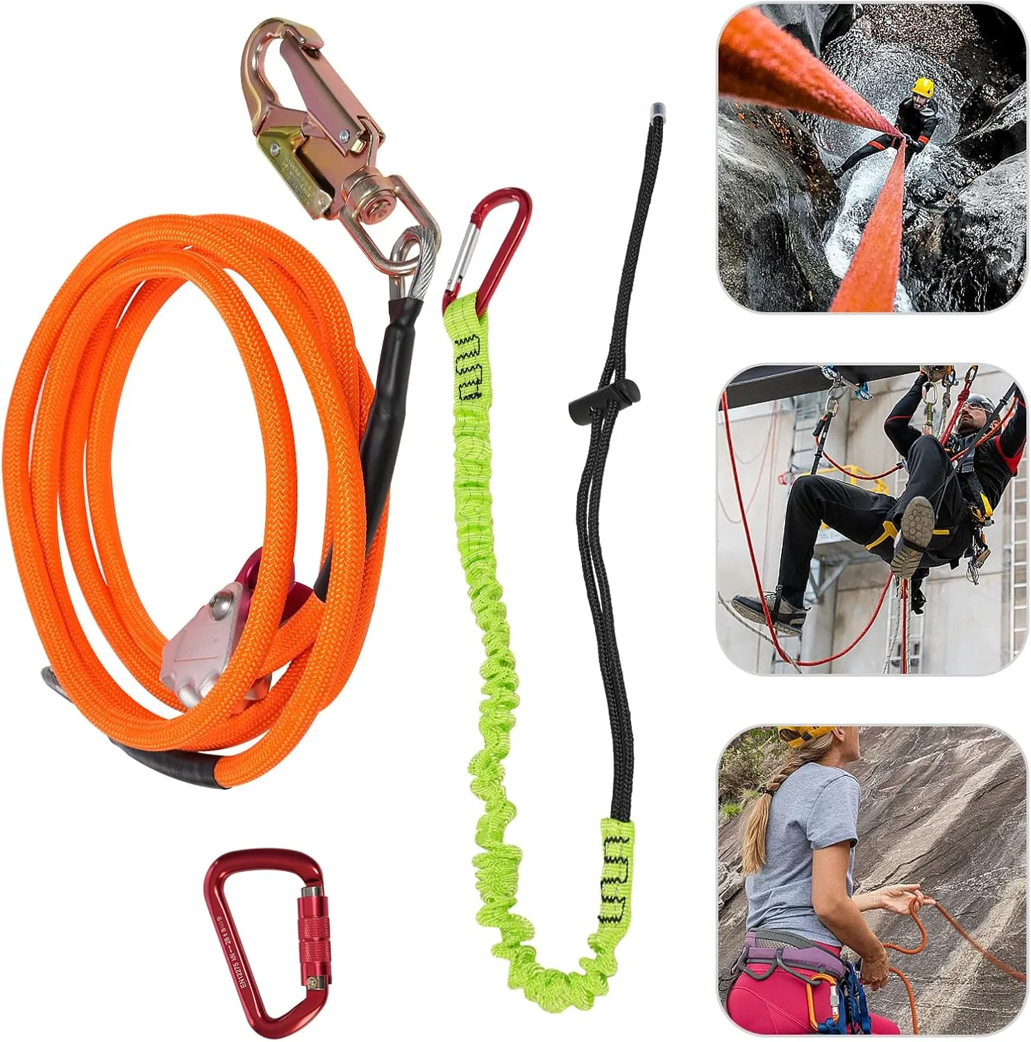 Steel Wire Core Flip Line Kit, 5/8 inch x 12 feet Wire Core Flipline with Triple Lock Carabiner and Steel Swivel Snap Wire Core Flipline System for Arborists Climbers Tree Climbers