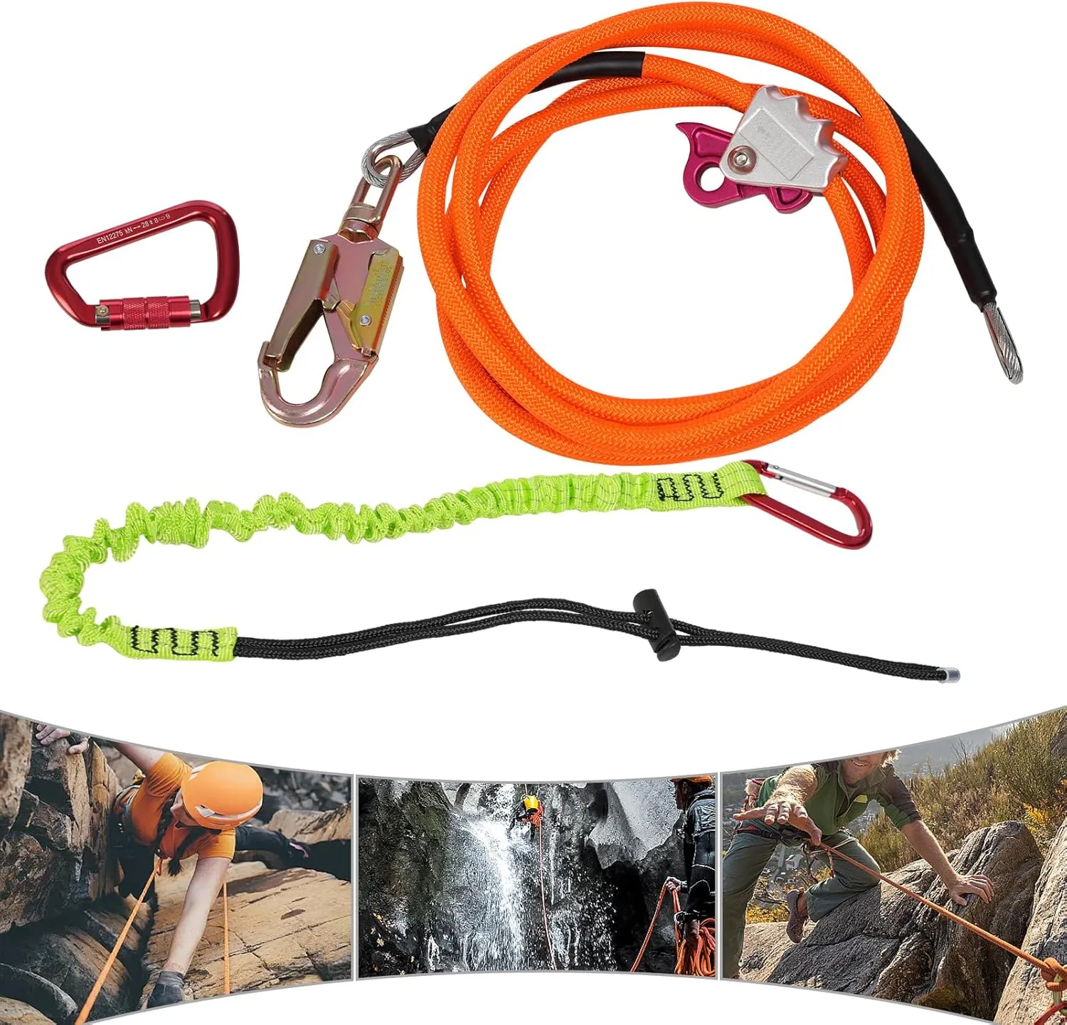 Steel Wire Core Flip Line Kit, 5/8 inch x 12 feet Wire Core Flipline with Triple Lock Carabiner and Steel Swivel Snap Wire Core Flipline System for Arborists Climbers Tree Climbers