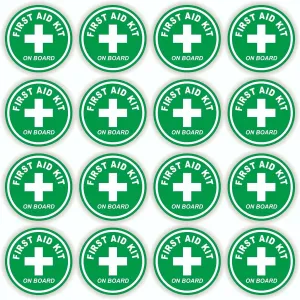 Stickers Decals Decorative 16 Pack of 2" Round - First Aid Kit on Board - Vinyl Stickers Decals - Lot Set