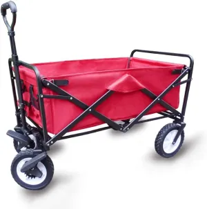 Storage Trolleys Folding Garden Trolley Cart Heavy Duty Trolley Wagon Multi-Function Shopping Cart for Outdoor Camping Beach Pull Truck with 4 Wheels, Load:100Kg (Red)