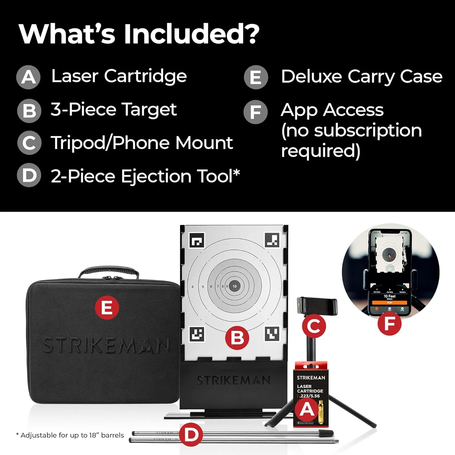Strikeman Marksman Kit – Ultimate Dry-Fire Training Companion, All-in-One Solution Includes Carry Case, 3-Piece Target, Phone Mount w/Tripod & a Laser Cartridge