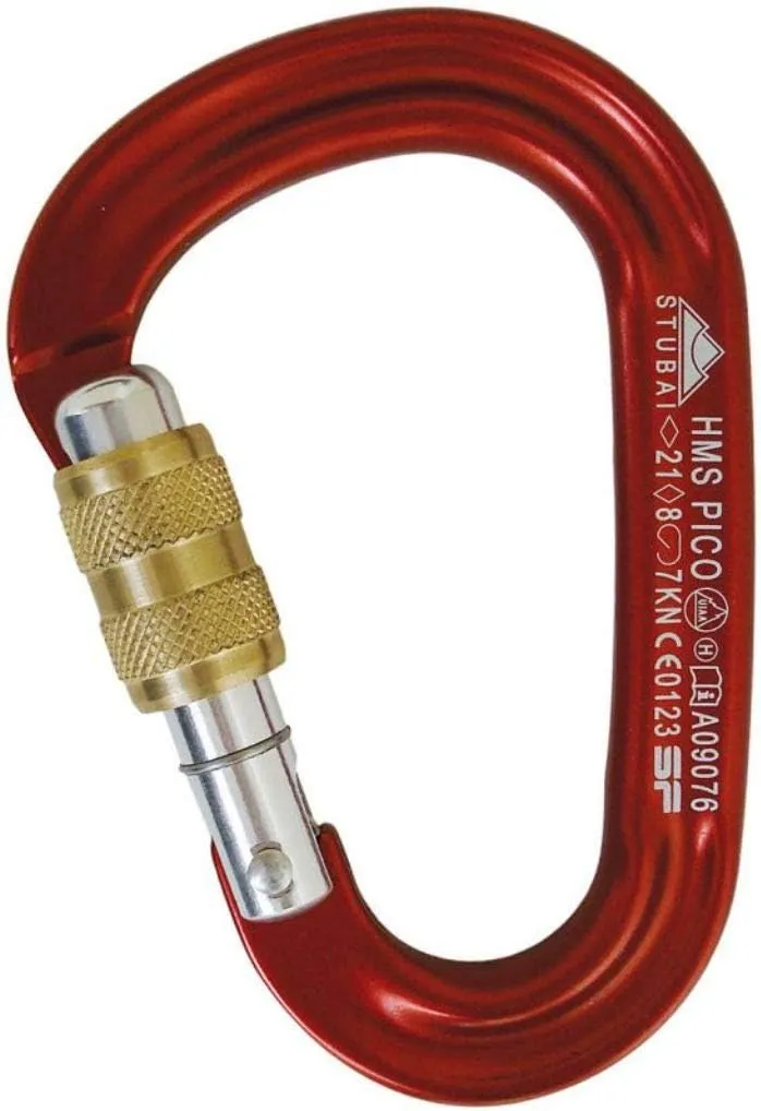 STUBAI HMS PICO BELAY CARABINER WITH LOCKING SCREW GATE - RED