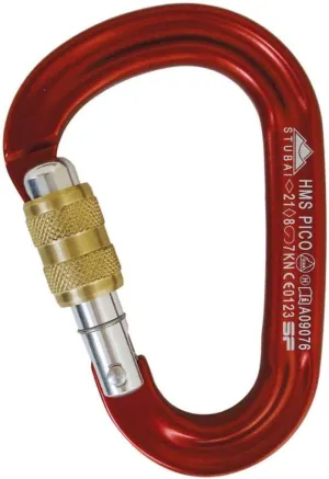 STUBAI HMS PICO BELAY CARABINER WITH LOCKING SCREW GATE - RED