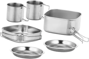 Style Camping Cooking Set Stainless Steel Portable Pot Long Handle Pan Picnic Supplies