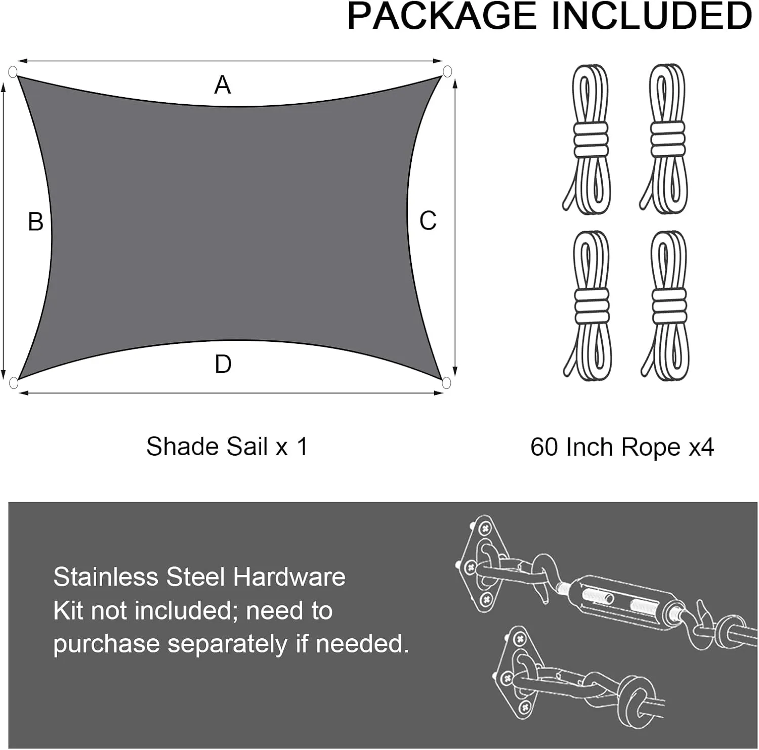 Sun Shade Sail Outdoor Patio, Waterproof & UV Blocking 6.5' x 10' Grey Rectangle Canopy Sunshade Tarps for Backyard, Deck (We Make Custom Size)