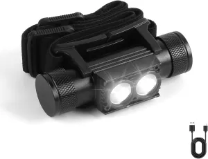Super Bright 1200 Lumen LED Rechargeable Headlamp with Rotatable Hidden Type-C Port,IPX6 Waterproof Head Light with 2600mAh Battery,180° Adjustable Head lamp with 6 Modes for Camping Hiking Fishing