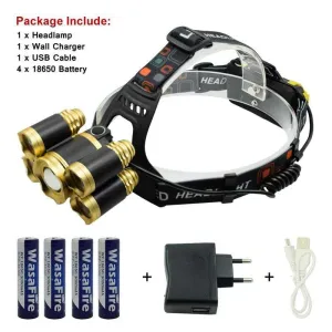 Super Bright 12000 Lumen 5 Led Headlamp T6   4Q5 Zoom Head Lamp Head Lantern With 18650 Battery For Fishing Camping Explore