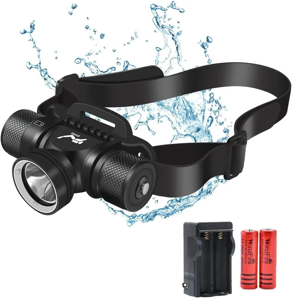 Super Bright Diving Headlamp, Professional Dive Headlight, 5 Modes Underwater 60M Head Torch for Swimming,Snorkeling, Caving,IPX8 Waterproof Dive Light with Battery and Charger
